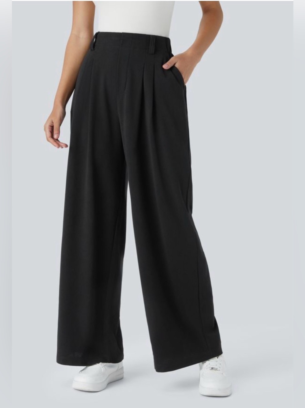 Halara Flex High Waisted Pocket Wide Leg Waffle Work Pants - Petite XL / Black